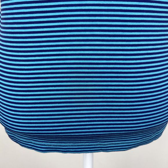 Soft Surroundings Blouse Women Medium Blue Striped Ruffle Collar Short Sleeve - Picture 12 of 13